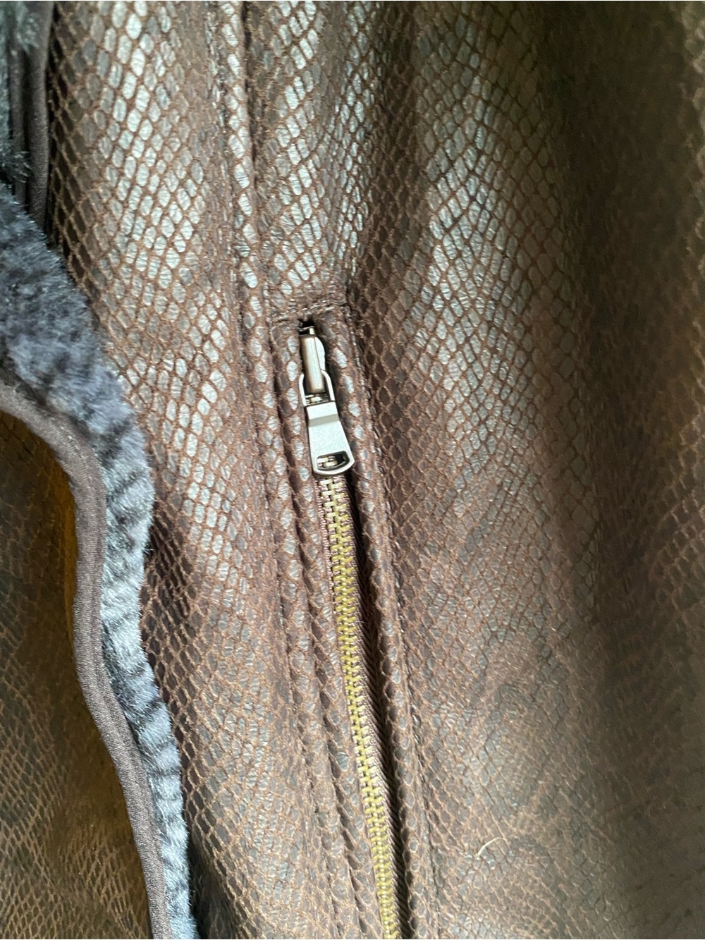 Cache Brown Snakeskin Print Knit Jacket Faux Fur Trim - Picture 5 of 8